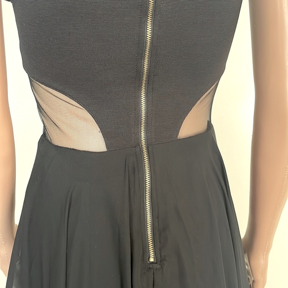 FINN & CLOVER Black Midi Dress with Sheer Overlay Size Small - Picture 7 of 16